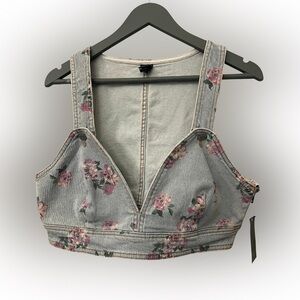 Floral Denim Crop Top Vintage-Inspired Bustier Vest M(Juniors) Cottagecore NEW